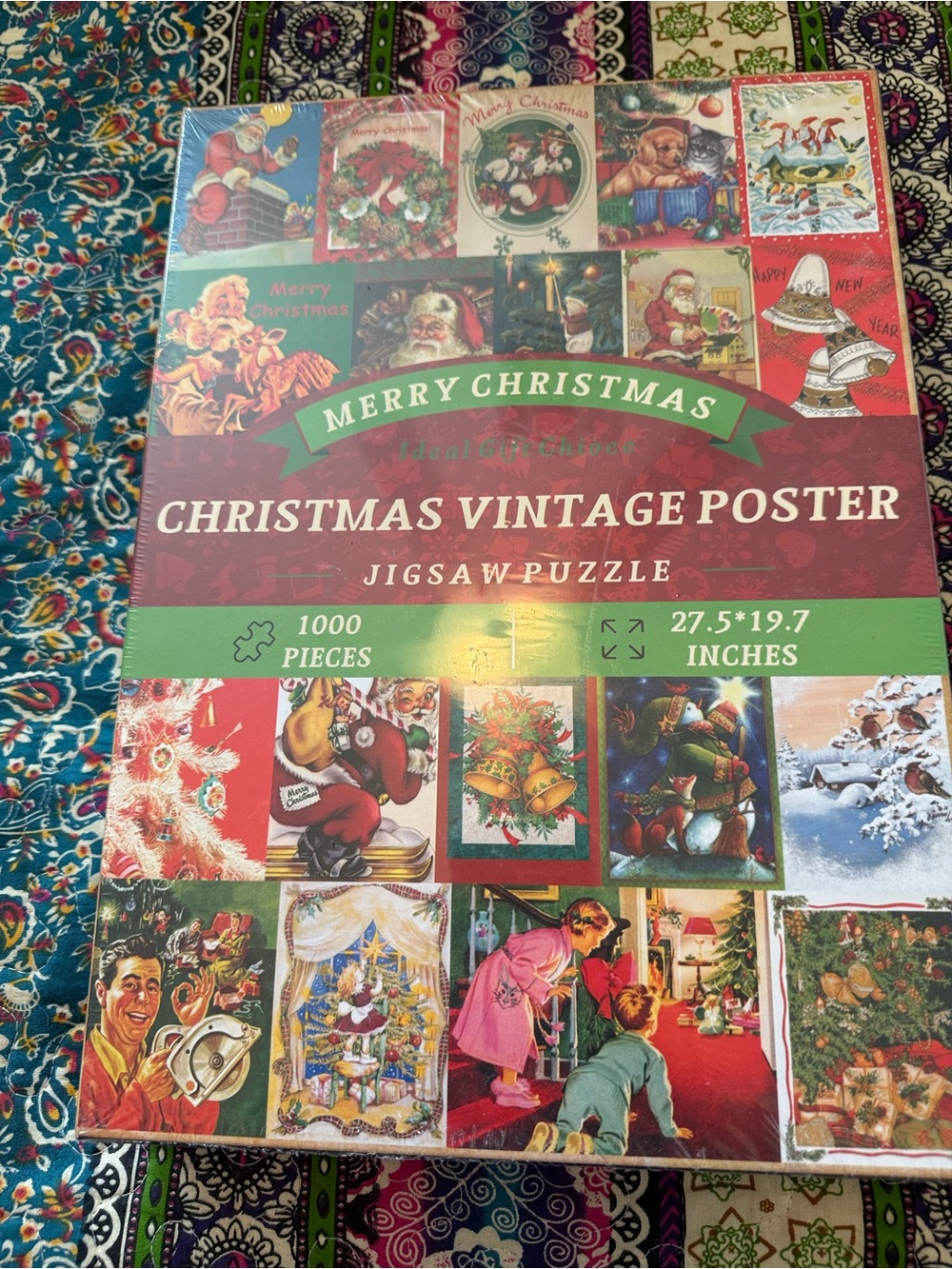 Christmas Vintage Poster Jigsaw Puzzle - Green/Red Merry Christmas